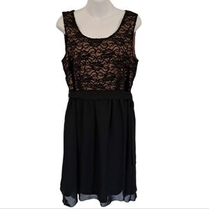 ✨️HP✨REITMANS - Black & Nude - Sleeveless - Midi Dress - Lace Overlay - Size 12P